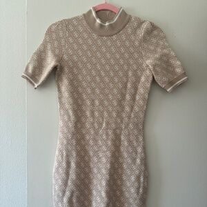GUESS? Logomania Tan and Cream Sweater Dress Size XS